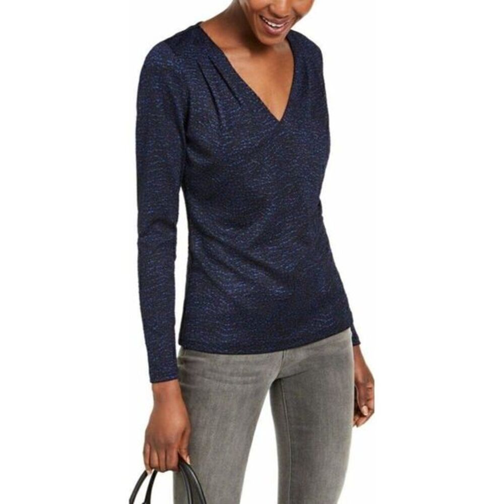 Michael Kors NWT Blue/Black V-Neck Blouse Top XS